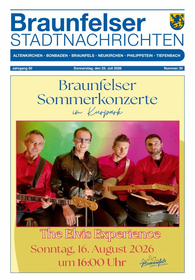 Braunfelser Stadtnachrichten Titelblatt 30/2026