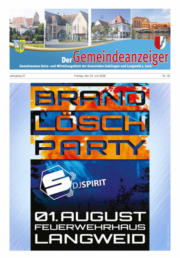 Der Gemeindeanzeiger - Gablingen Langweid Titelblatt 30/2026