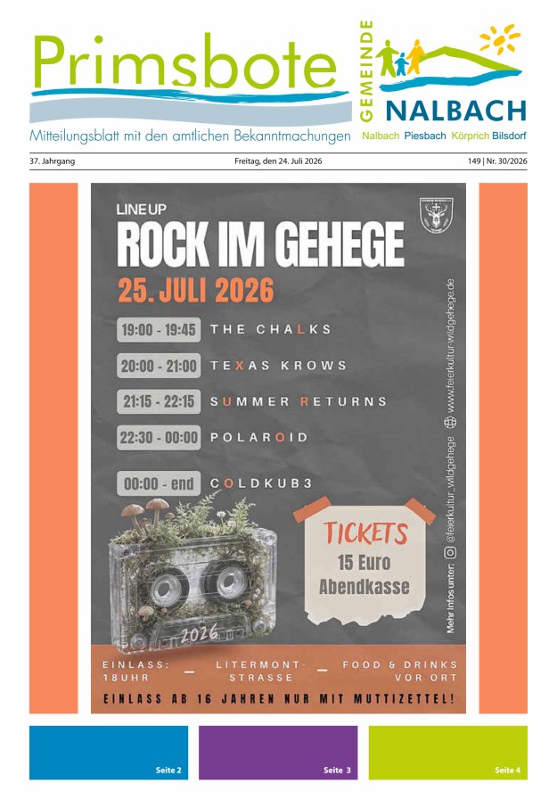 Primsbote Gemeinde Nalbach Titelblatt 30/2026