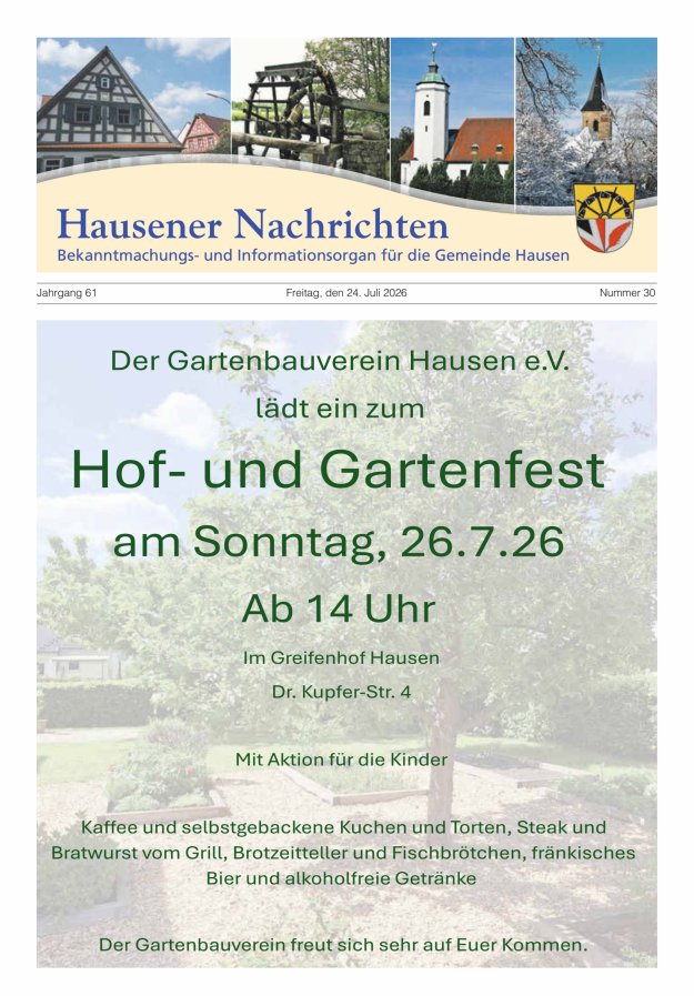 Hausener Nachrichten Titelblatt 30/2026