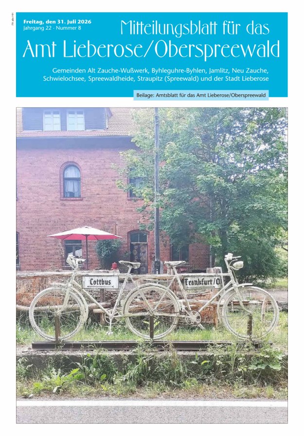 Mitteilungsblatt – Amtsblatt für das Amt Lieberose/Oberspreewald Titelblatt 08/2026