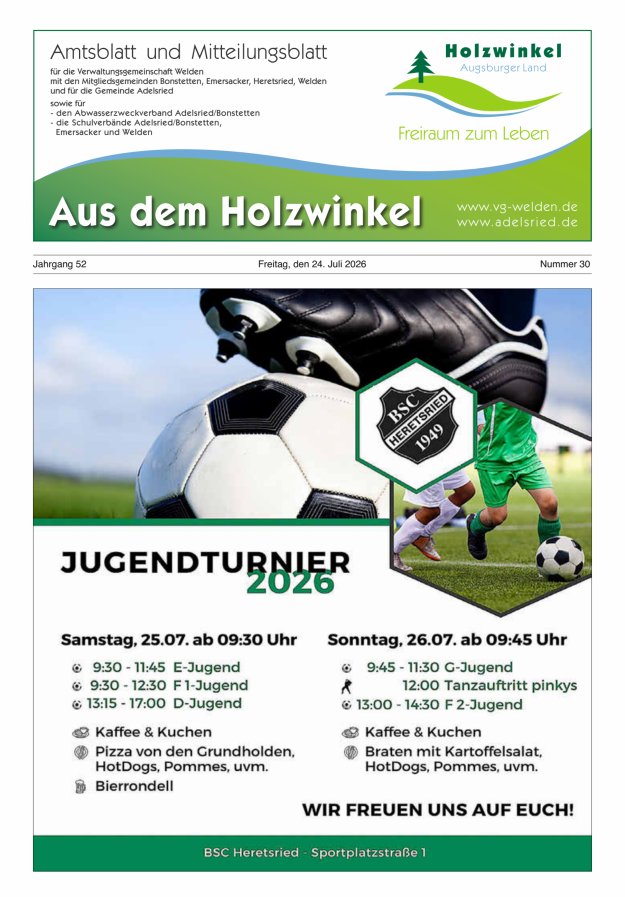 Aus dem Holzwinkel Amtsblatt u Mitteilungsblatt f VG Welden u GemAdelsried Titelblatt 30/2026