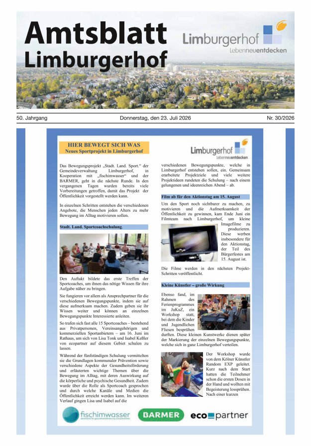 Amtsblatt Limburgerhof Titelblatt 30/2026