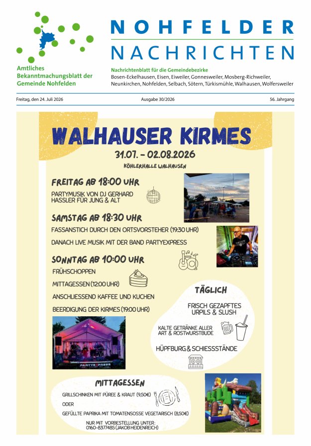 Nohfelder Nachrichten Titelblatt 30/2026