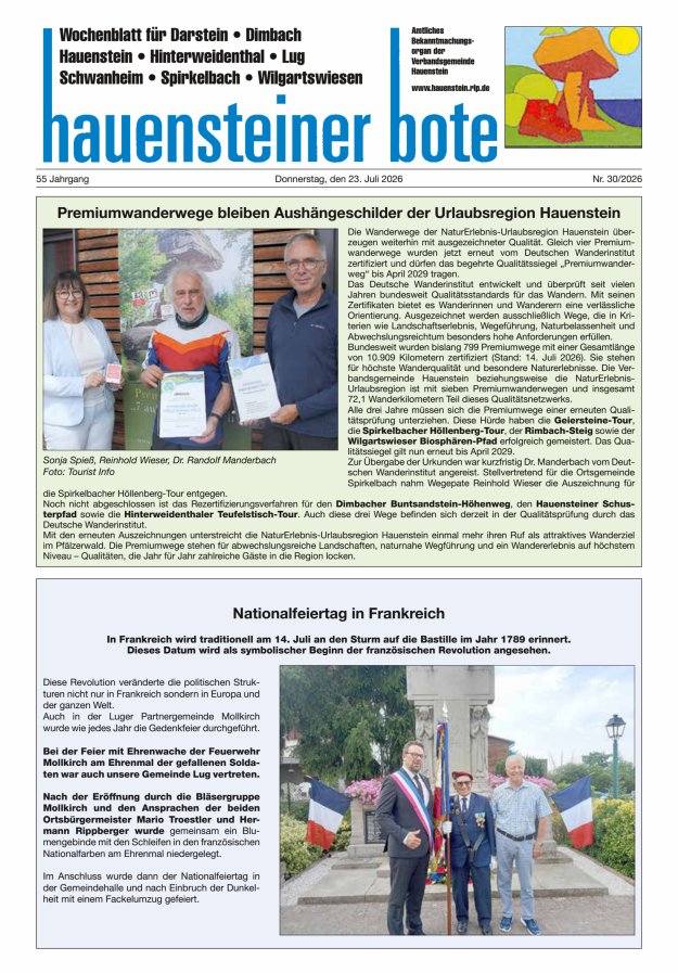 Hauensteiner Bote Titelblatt 30/2026