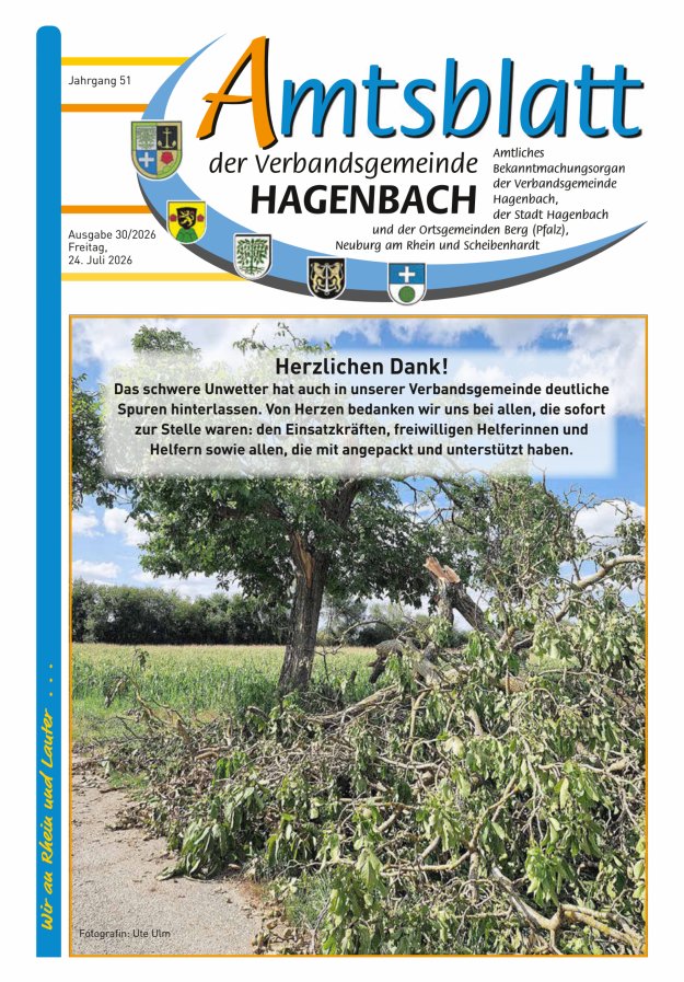 Amtsblatt der VG Hagenbach Titelblatt 30/2026
