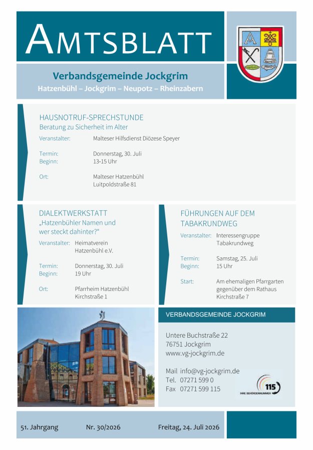 Amtsblatt VG Jockgrim Titelblatt 30/2026
