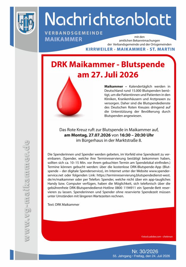 Nachrichtenblatt VG Maikammer Titelblatt 30/2026