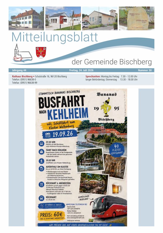 Mitteilungsblatt der Gemeinde Bischberg Titelblatt 30/2026