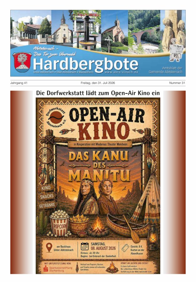 Hardbergbote - Mitteilungsblatt der Gemeinde Abtsteinach Titelblatt 31/2026