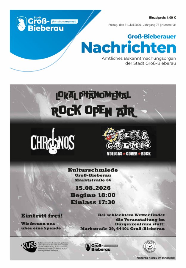 Groß-Bieberauer Nachrichten Titelblatt 31/2026