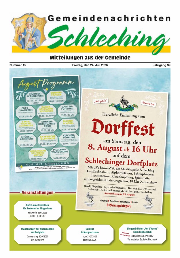 Gemeindenachrichten Schleching Titelblatt 15/2026