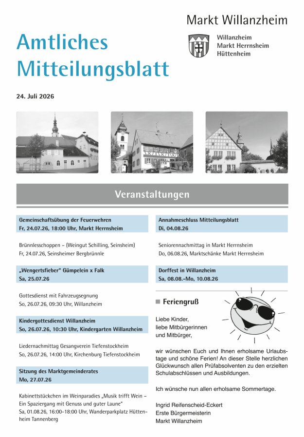 Amtliches Mitteilungsblatt des Marktes Willanzheim Titelblatt 15/2026