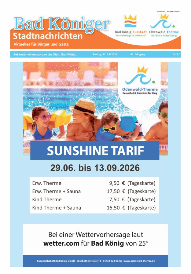 Bad Königer Stadtnachrichten und Badeblatt Titelblatt 31/2026