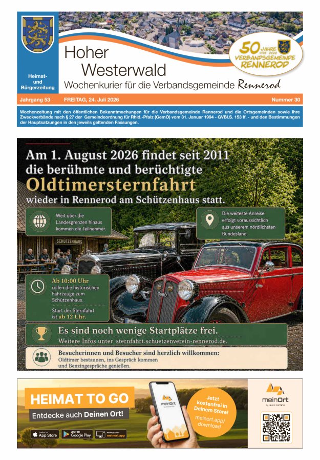 Hoher Westerwald - Wochenkurier für die Verbandsgemeinde Rennerod Titelblatt 30/2026