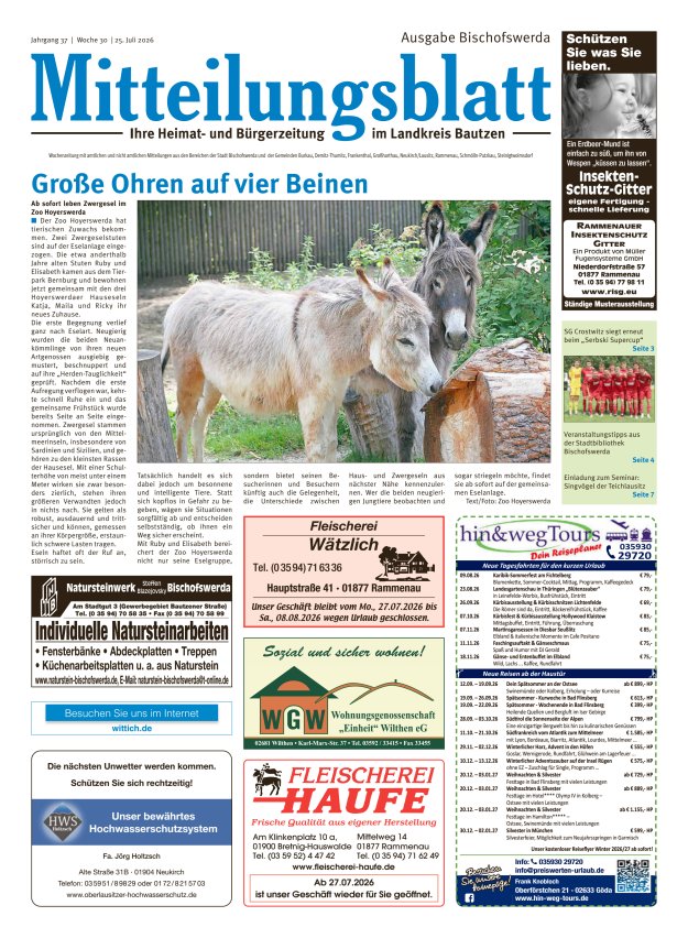 Mitteilungsblatt LK Bautzen Ausgabe Bischofswerda Titelblatt 29/2026