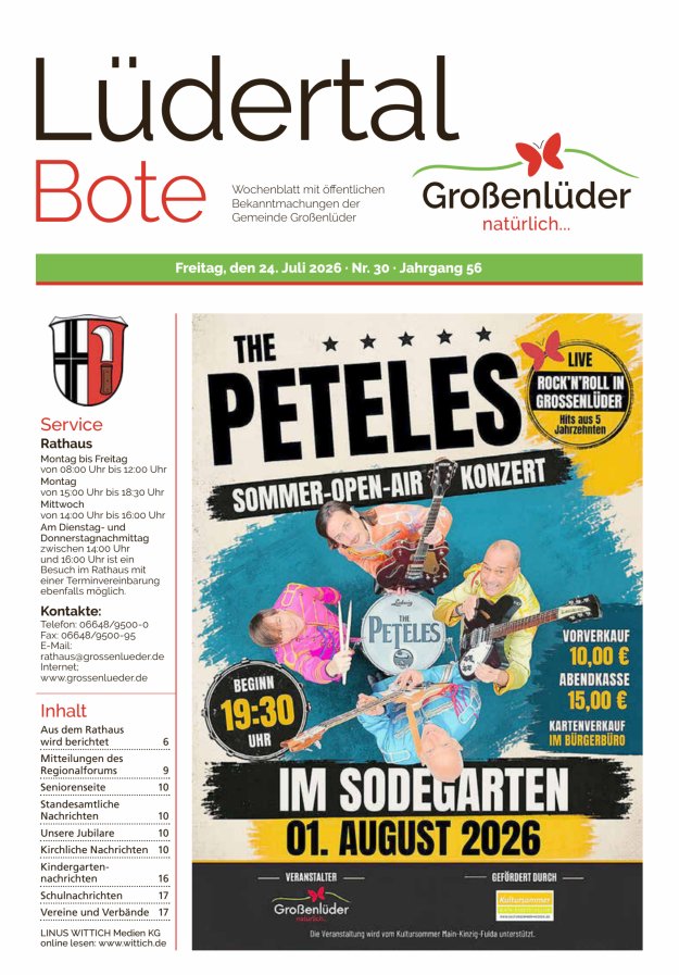 Wochenblatt mit öffentlichen Bekanntmachungen der Gemeinde Großenlüder Titelblatt 30/2026