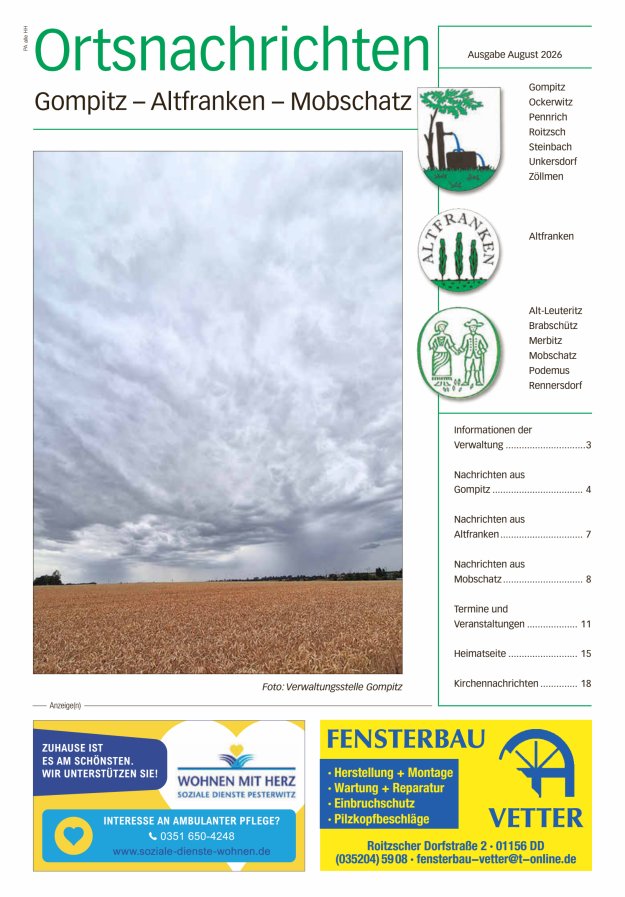 Ortsnachrichten Gompitz - Altfranken - Mobschatz Titelblatt 07/2026