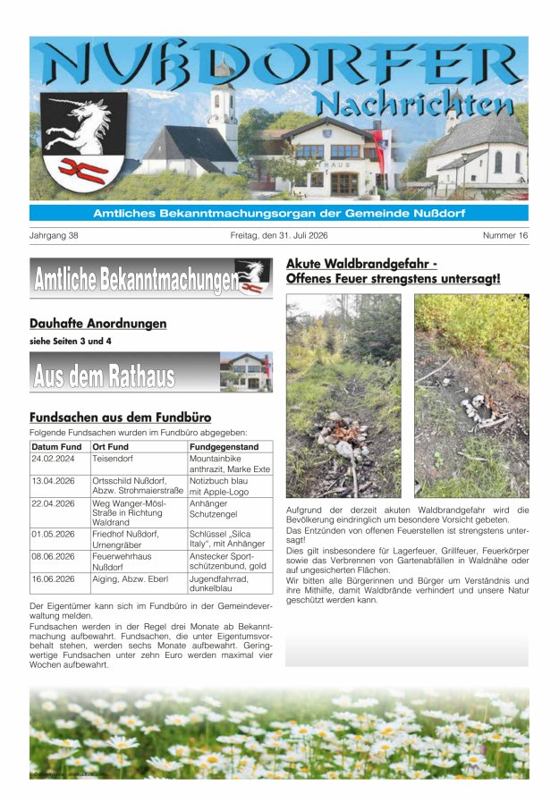 Nußdorfer Nachrichten Titelblatt 16/2026