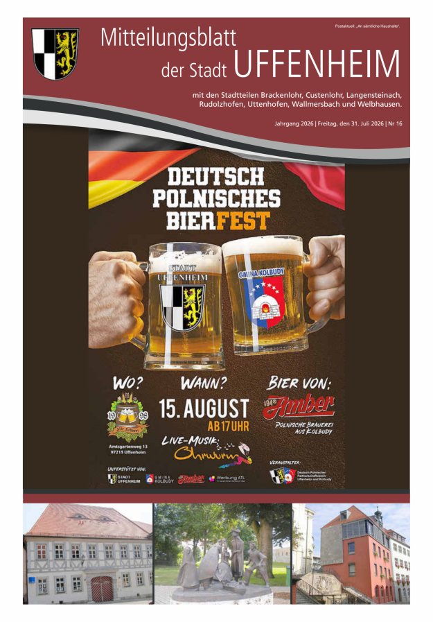 Mitteilungsblatt der Stadt Uffenheim Titelblatt 16/2026