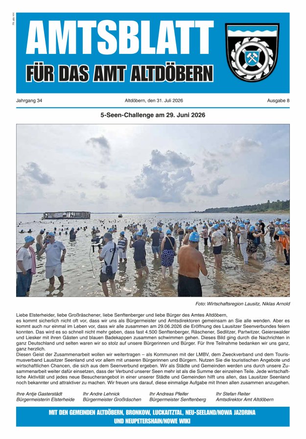 Amtsblatt für das Amt Altdöbern Titelblatt 08/2026