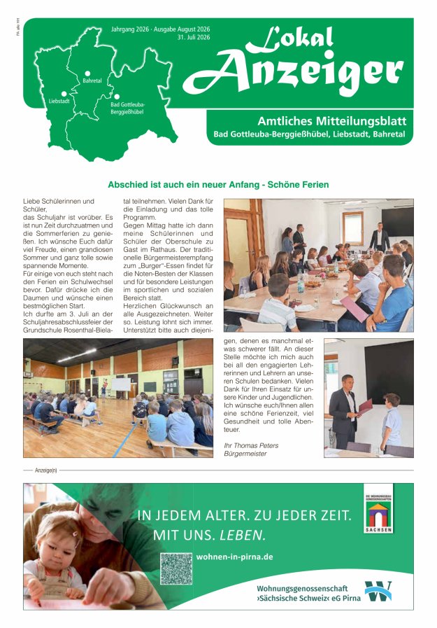 Lokal-Anzeiger - Amtliches Mitteilungsblatt Bad Gottleuba-Berggießhübel, Liebstadt, Bahretal Titelblatt 07/2026