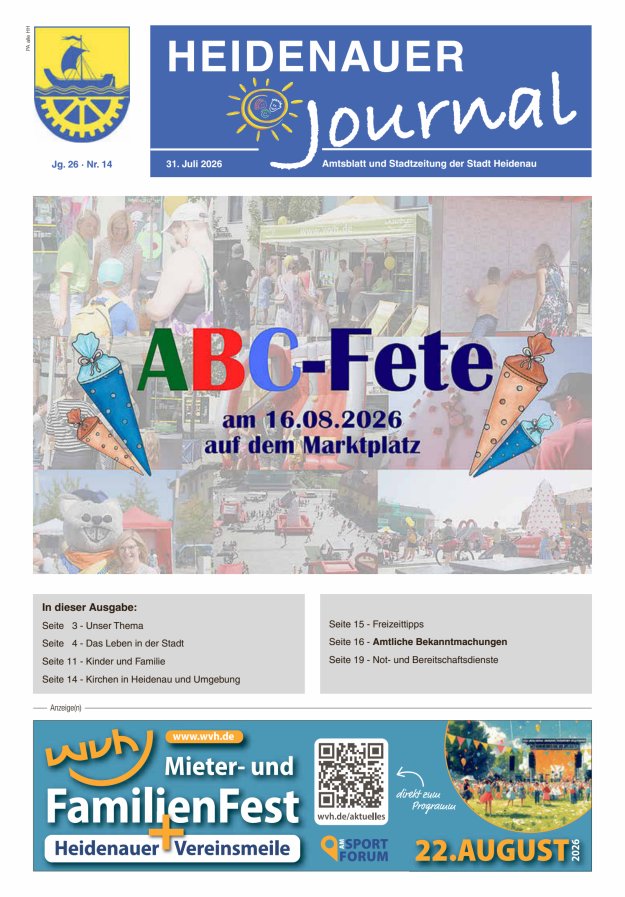 Heidenauer Journal - Amtsblatt und Stadtzeitung der Stadt Heidenau Titelblatt 14/2026