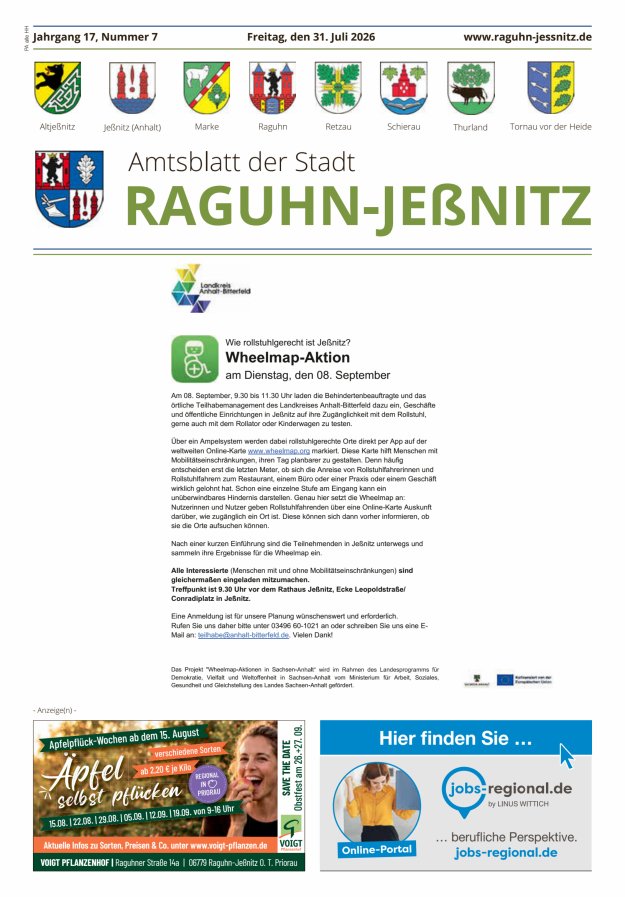 Amtsblatt der Stadt Raguhn-Jeßnitz Titelblatt 07/2026