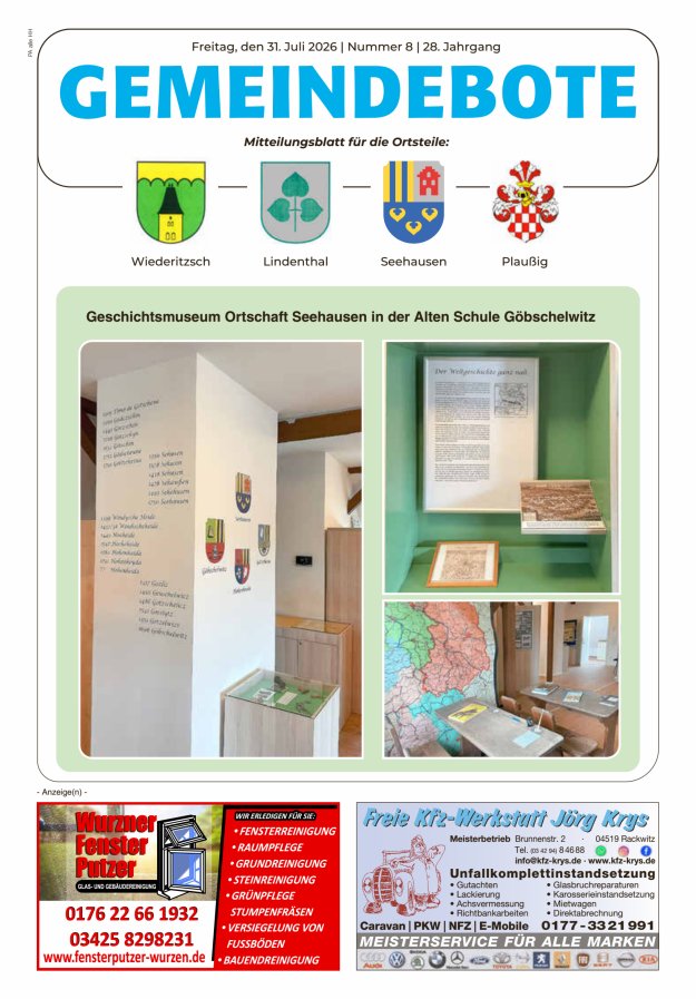 Gemeindebote - Mitteilungsblatt für die Ortsteile Titelblatt 08/2026