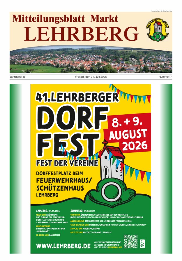 Mitteilungsblatt Markt Lehrberg Titelblatt 07/2026