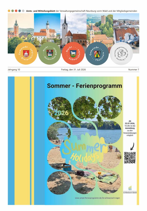 Amts- u Mitteilungsblatt der VG Neunburg vorm Wald u d Mitgliedsgemeinden Titelblatt 07/2026