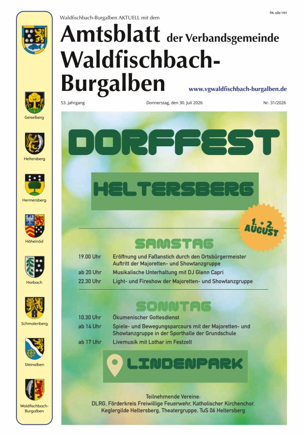 Amtsblatt der Verbandsgemeinde Waldfischbach-Burgalben Titelblatt 31/2026