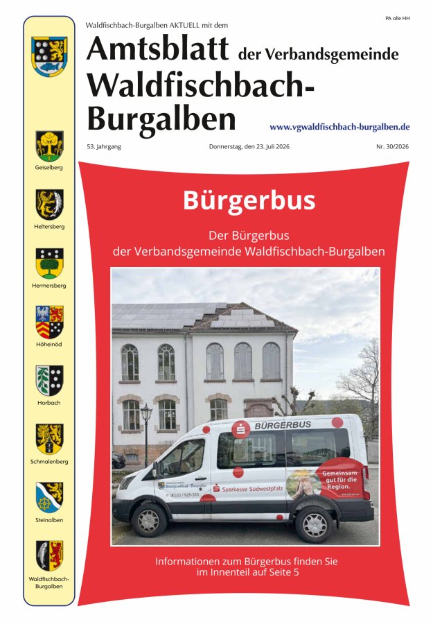 Amtsblatt der Verbandsgemeinde Waldfischbach-Burgalben Titelblatt 30/2026