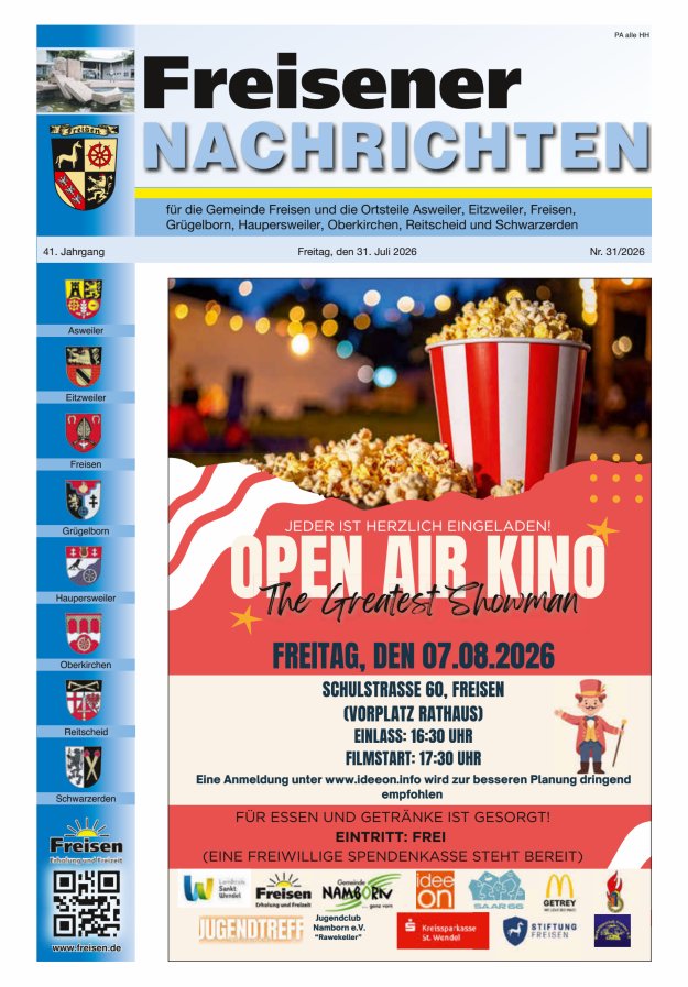 Freisener Nachrichten Titelblatt 31/2026