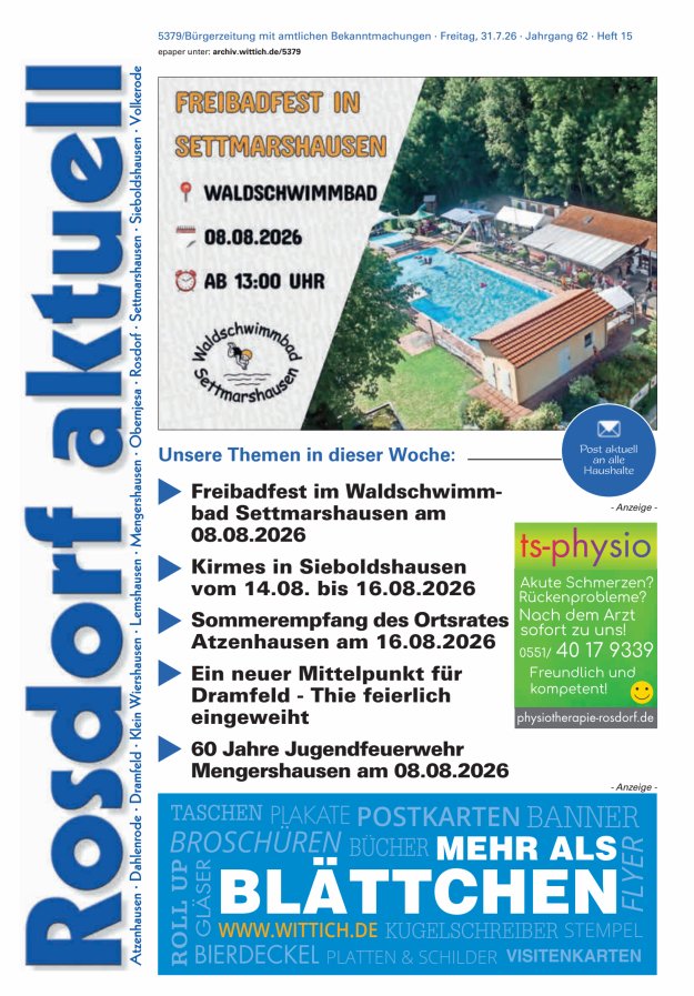 Rosdorf aktuell Titelblatt 15/2026