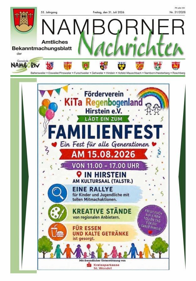 Namborner Nachrichten Titelblatt 31/2026
