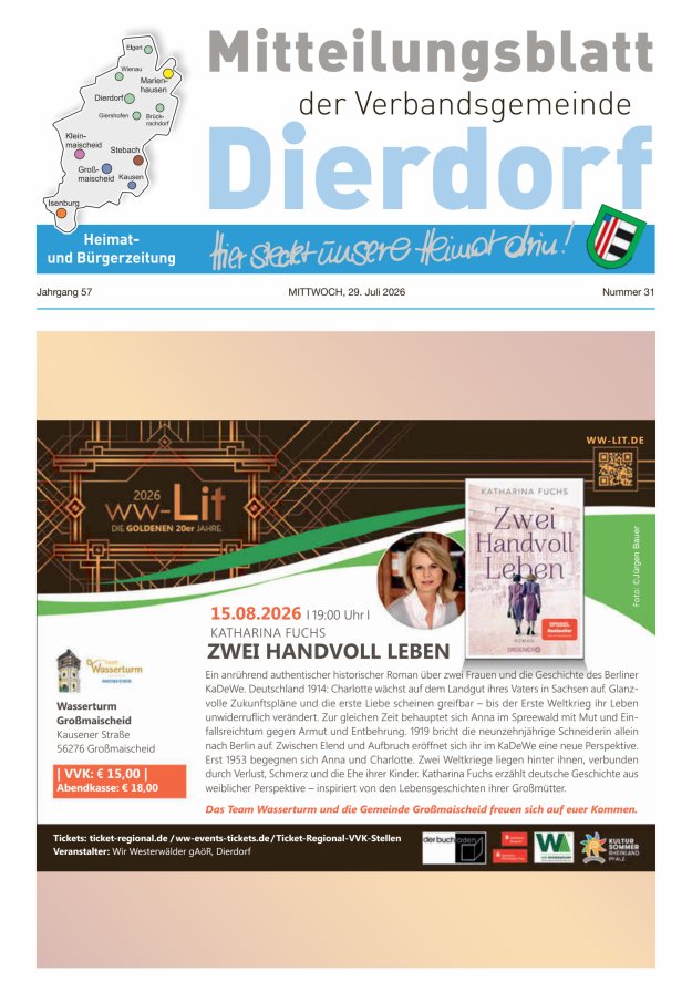 Mitteilungsblatt der Verbandsgemeinde Dierdorf Titelblatt 31/2026