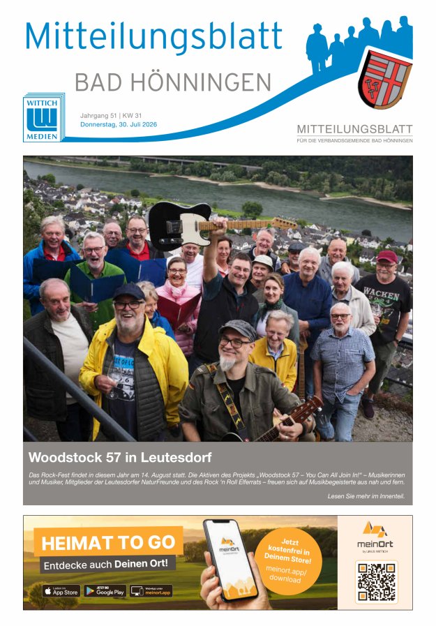 Mitteilungsblatt für den Bereich der Verbandsgemeinde Bad Hönningen Titelblatt 31/2026