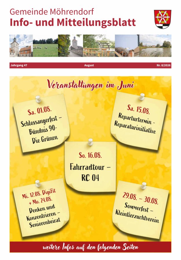Amts- und Mitteilungsblatt Gemeinde Möhrendorf Titelblatt 08/2026