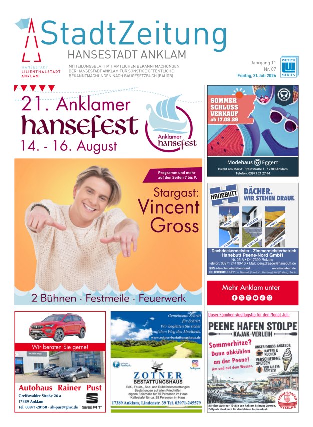 Anklam StadtZeitung Titelblatt 07/2026