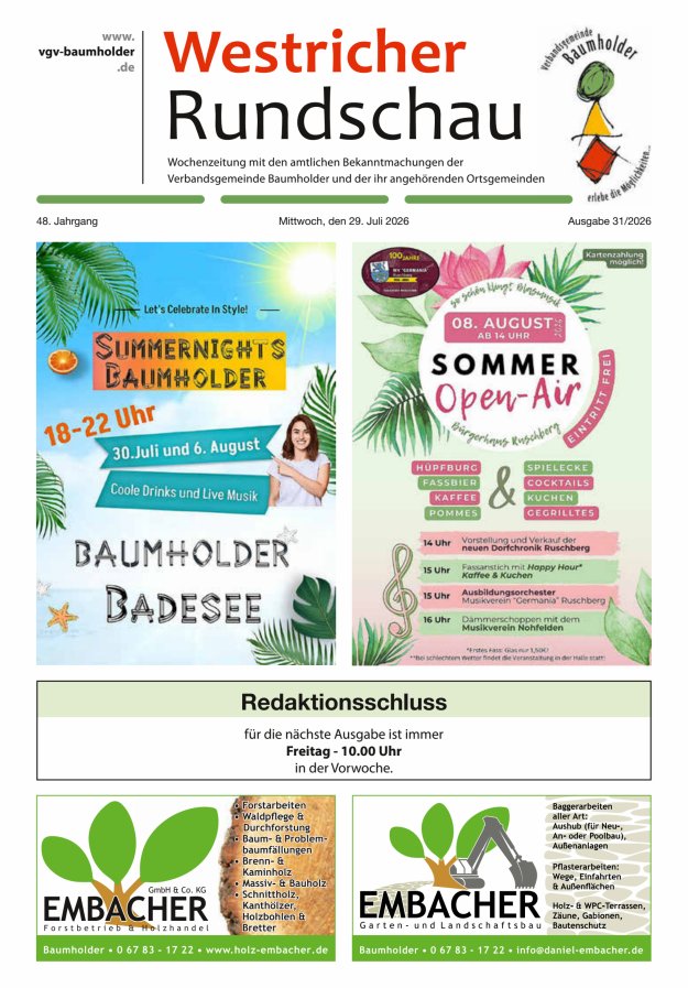 Westricher Rundschau VG Baumholder Titelblatt 31/2026