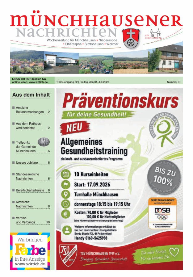 Münchhausener Nachrichten Titelblatt 31/2026