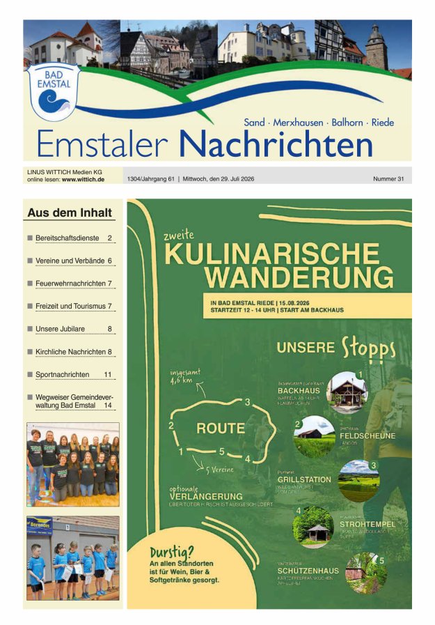 Emstaler Nachrichten Titelblatt 31/2026