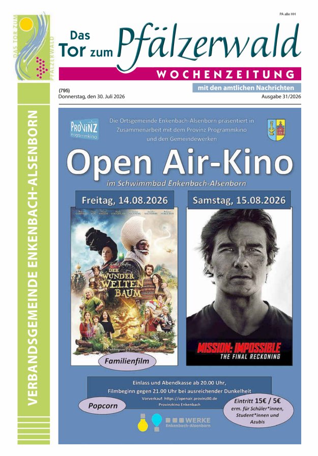Das Tor zum Pfälzer Wald - VG Enkenbach-Alsenborn Titelblatt 31/2026