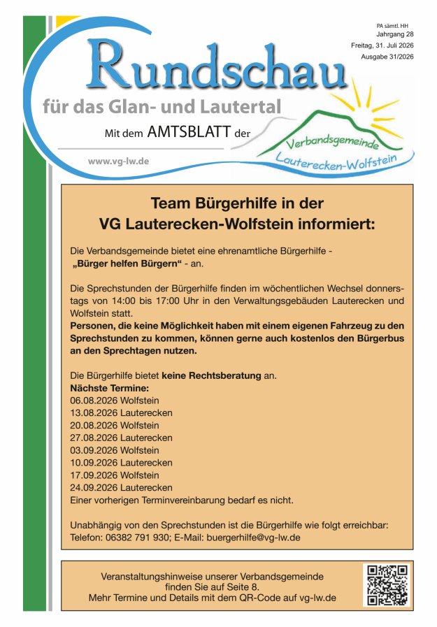 Rundschau für das Glan- und Lautertal Titelblatt 31/2026