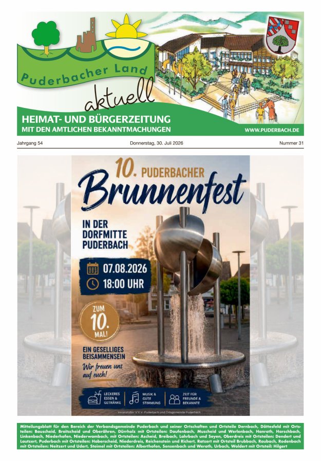 Puderbacher Land aktuell Titelblatt 31/2026