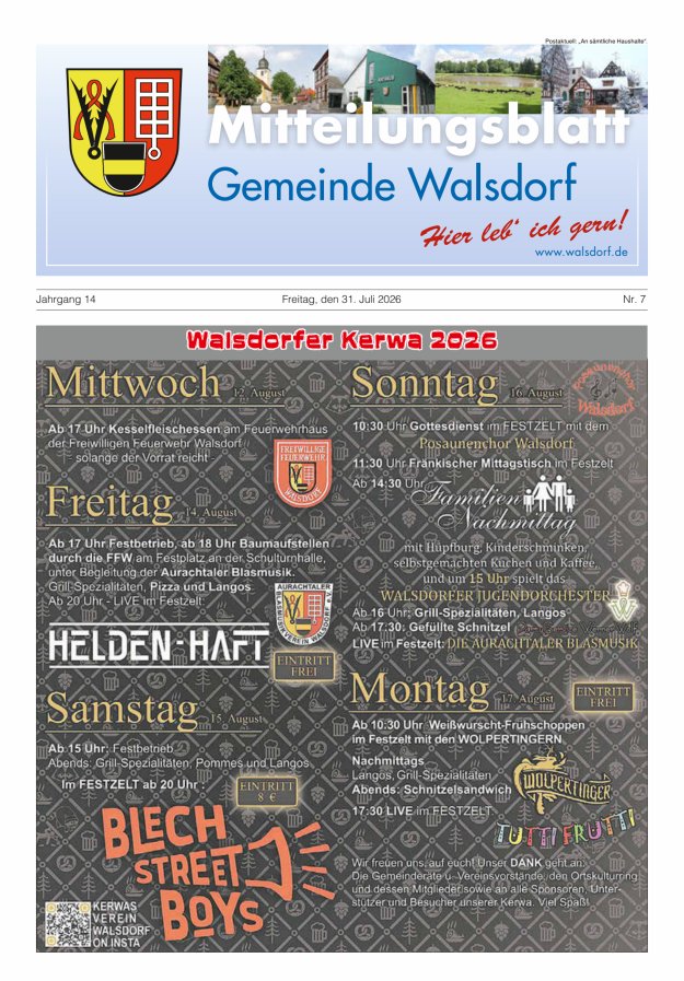 Mitteilungsblatt Gemeinde Walsdorf Titelblatt 07/2026