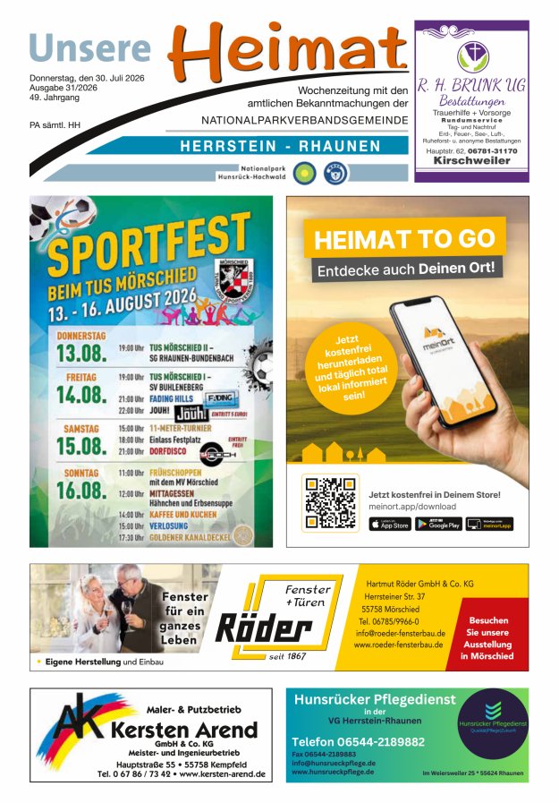 Unsere Heimat VG Herrstein-Rhaunen Titelblatt 31/2026