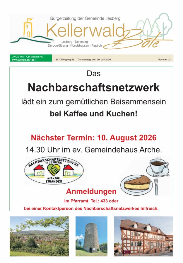 Kellerwaldbote - Bürgerzeitung der Gemeinde Jesberg Titelblatt 31/2026