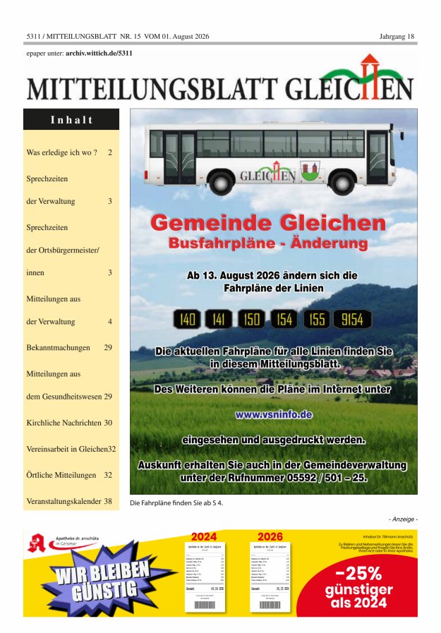 Mitteilungsblatt Gleichen Titelblatt 15/2026